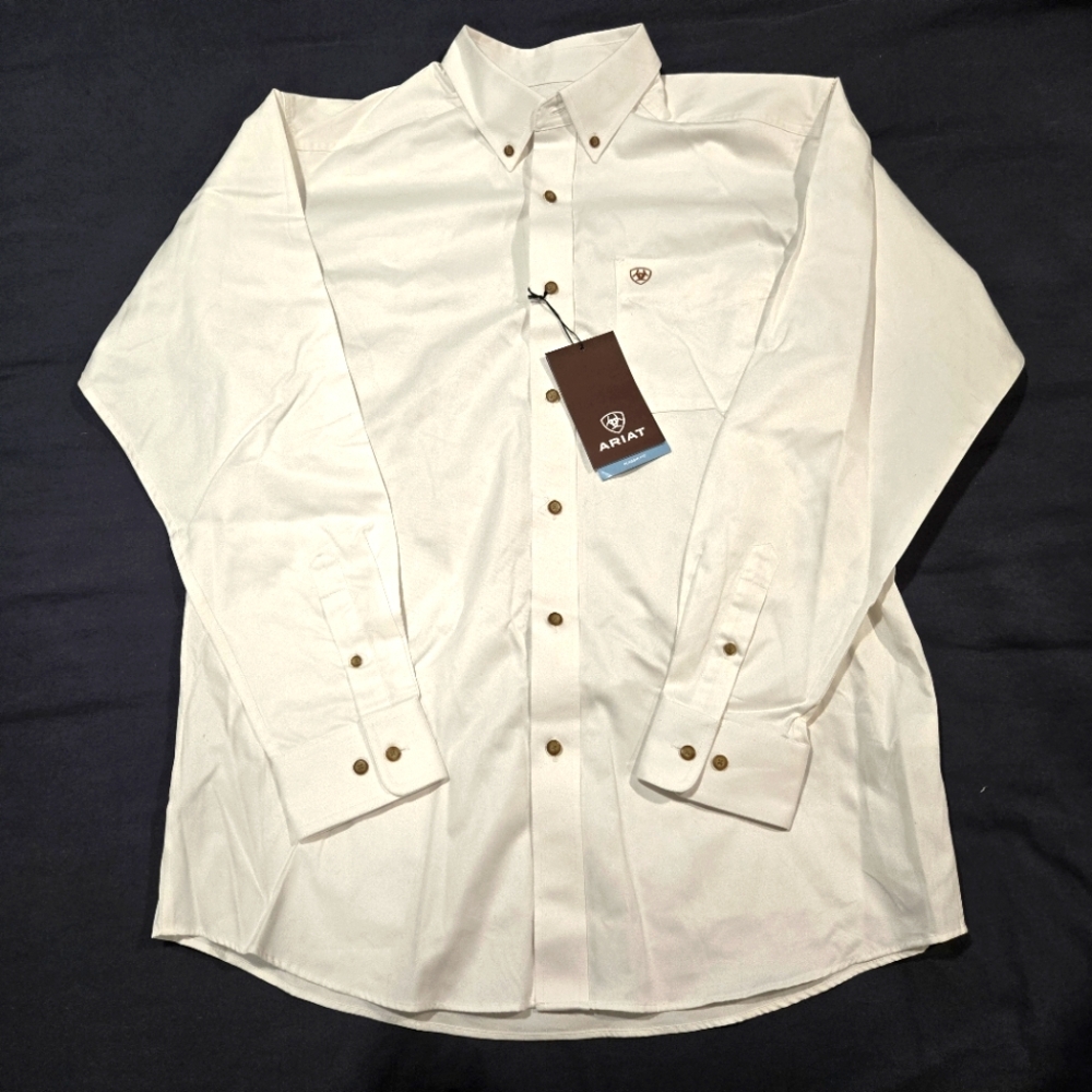 NWT Ariat Men's Solid Twill White Button Down Shirt Long Sleeve Classic Fit